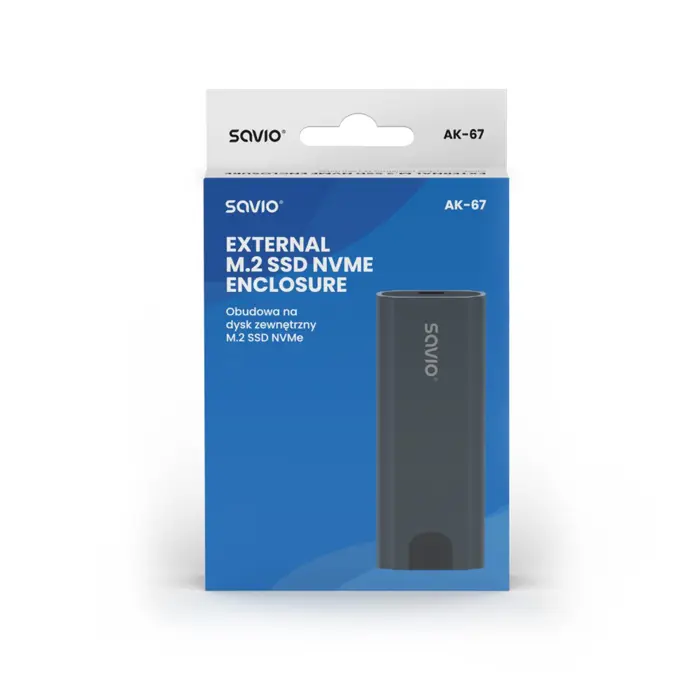 Savio M.2 SSD NVMe external drive enclosure, USB-C 3.1, AK-67, grey