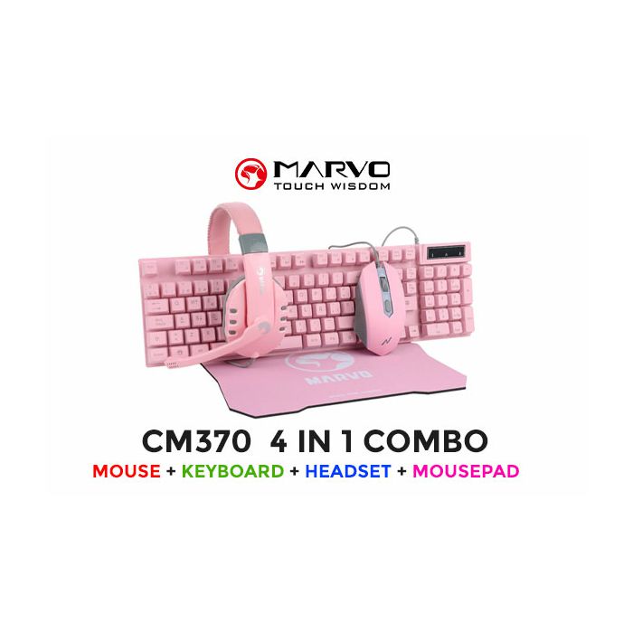 Set MARVO SCORPION CM370 tipkovnica, miš, podloga, slušalice, UK/HR layout, roza