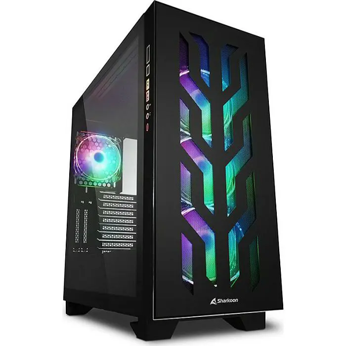 Sharkoon ELITE SHARK CA300T Tower E-ATX kućište bez napajanja, prozirne bočne stranice, prednji/stražnji RGB ventilatori 4×120mm, crno