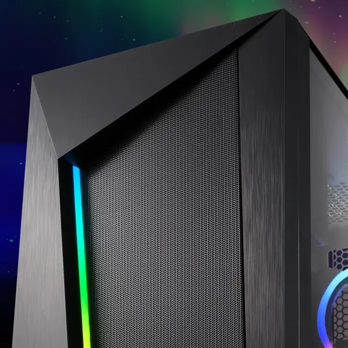 Sharkoon REV100 Midi-Tower ATX kućište bez napajanja, prozirna bočna stranica, prednji/stražnji RGB ventilator 2×120mm, crno