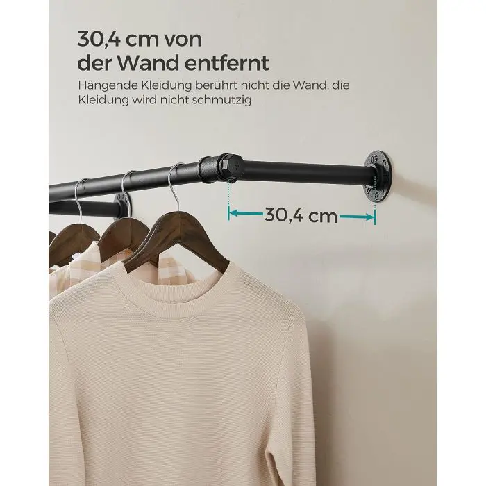 SONGMICS Clothes Hanger for Wall 30.4 x 170 x 7 cm Black