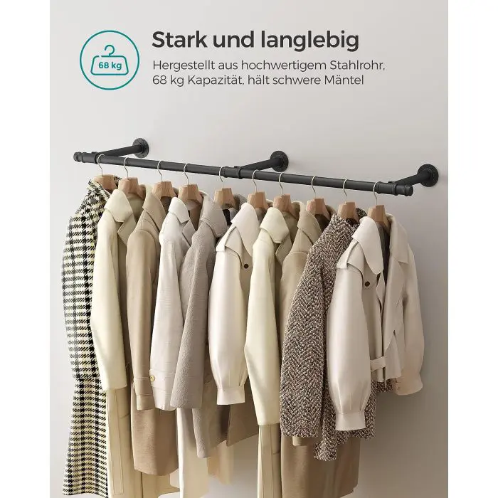 SONGMICS Clothes Hanger for Wall 30.4 x 170 x 7 cm Black