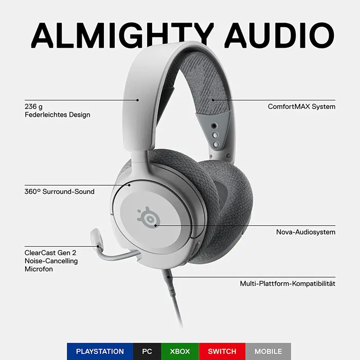 SteelSeries Arctis Nova 1P, gaming headset (white, 3.5 mm jack)