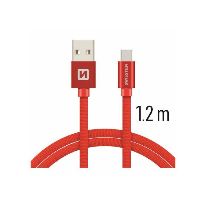 SWISSTEN kabel USB/USB-C, platneni, 3A, 1.2m, crveni