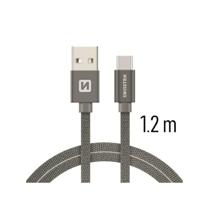 SWISSTEN kabel USB/USB-C, platneni, 3A, 1.2m, sivi
