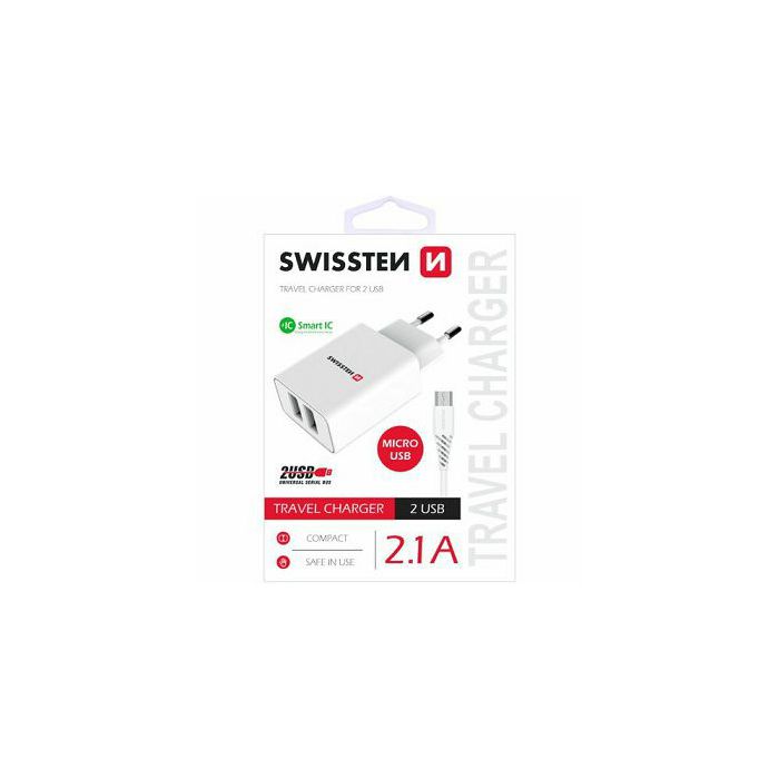 SWISSTEN punjač za AC220, 2xUSB, 2.1A, SMART IC, bijeli, BOX