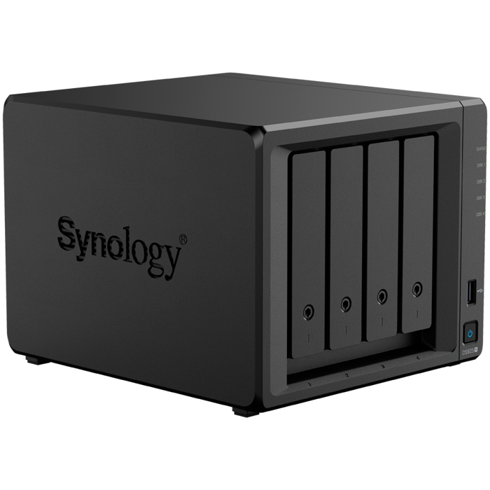 Synology DiskStation DS925+ Tower, 4-Bays 3.5 SATA HDD/SSD, 2 x M.2 2280 NVMe SSD slot, CPU AMD Ryzen V1500B 4-core 2.2 GHz, 4 GB DDR4 ECC SODIMM, 2x RJ-45 2.5 GbE LAN Port; 2x USB 3.2; 1 xUSB Type-