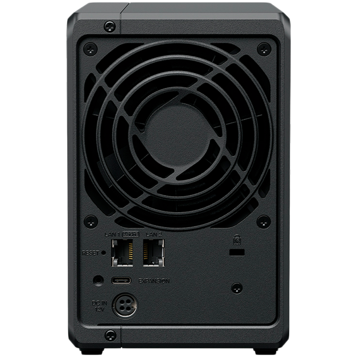 Synology DS725+, Tower, 2-Bays 3.5 SATA HDD/SSD, 2 x M.2 2280 NVMe SSD, CPU AMD Ryzen R1600 dual-core (4-thread), max. boost up to 3.1 GHz, 4 GB DDR4 ECC SODIMM, 1 x 2.5 GbE, 1 x 1GbE, 1 x USB 3.2,