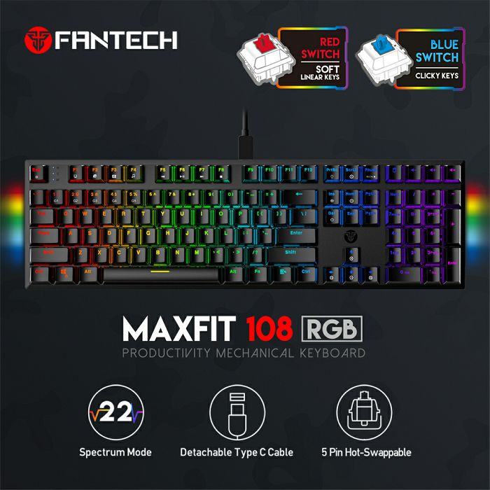 TIPKOVNICA GAMING ŽIČNA MEHANIČKA FANTECH MAX FIT 108 R.S. MK855RGB CRNA