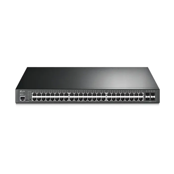 TP-Link Omada JetStream 48-port Gigabit L2 Smart PoE+ preklopnik, 48×10/100/1000 RJ45 ports, 4×SFP Gigabit, 1×RJ45 console port, 1×microUSB, 1U 19" rack-mount (385W)