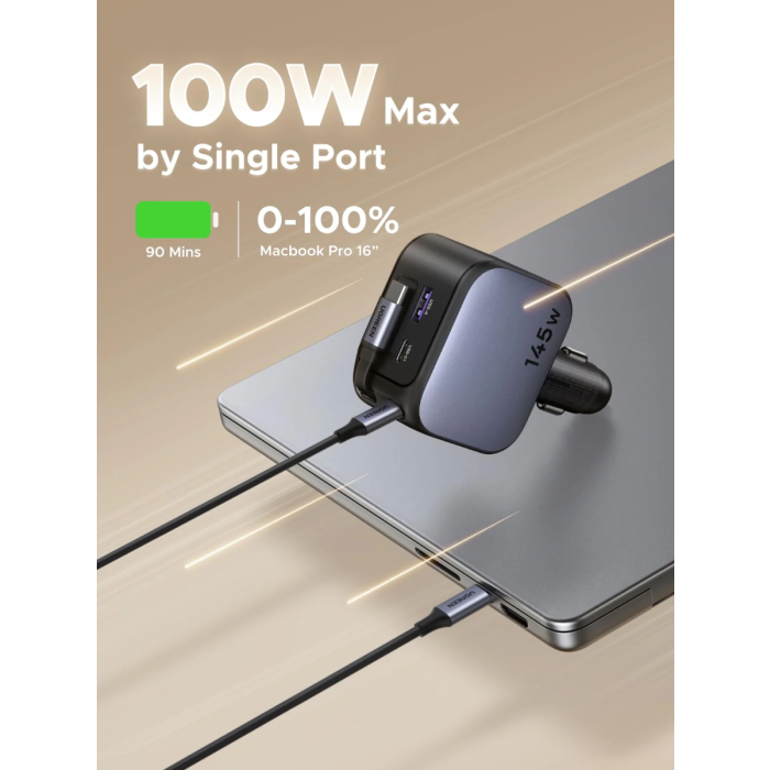 Ugreen 145W avtopolnilec z vgrajenim USB-C kablom