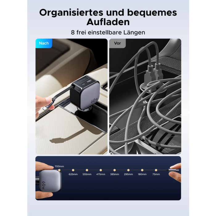 Ugreen 60W avtopolnilec z vgrajenim USB-C kablom