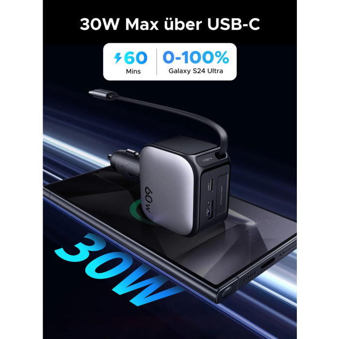 Ugreen 60W avtopolnilec z vgrajenim USB-C kablom