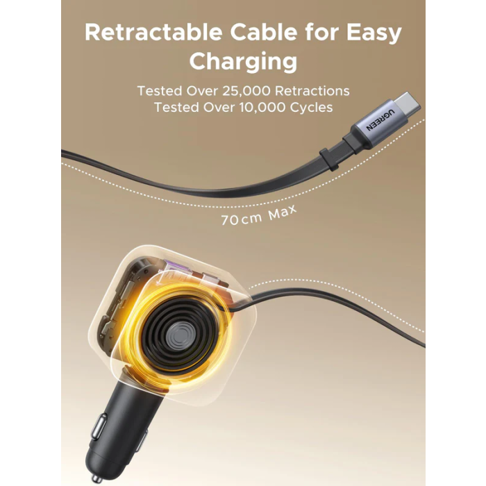 Ugreen 90W avtopolnilec z vgrajenim USB-C kablom