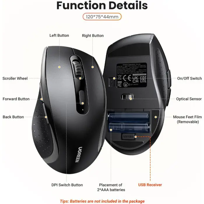 Ugreen ergonomska brezžična miška s stranskimi gumbi