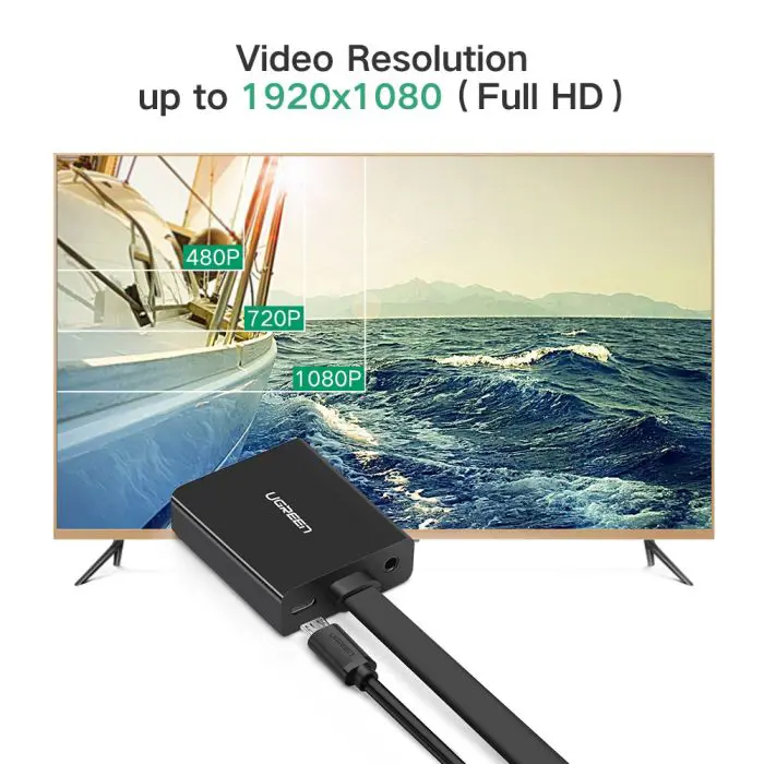 Ugreen HDMI to VGA + 3.5MM Audio + MicroUSB converter black - box