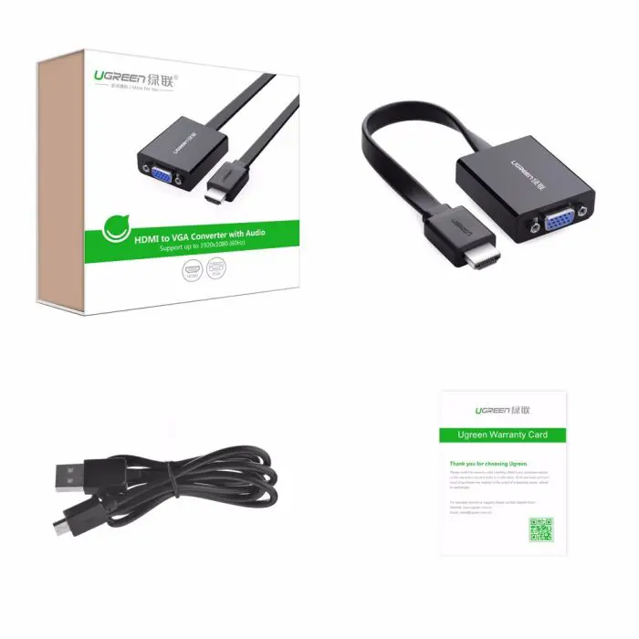 Ugreen HDMI to VGA + 3.5MM Audio + MicroUSB converter black - box