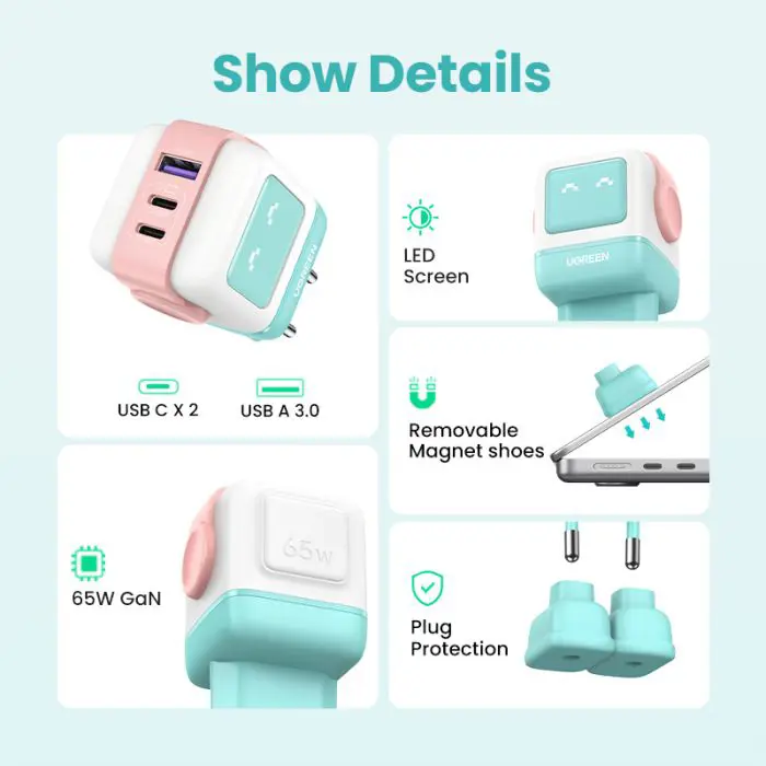 Ugreen Nexode Robot GaN 65W Charger - Pink