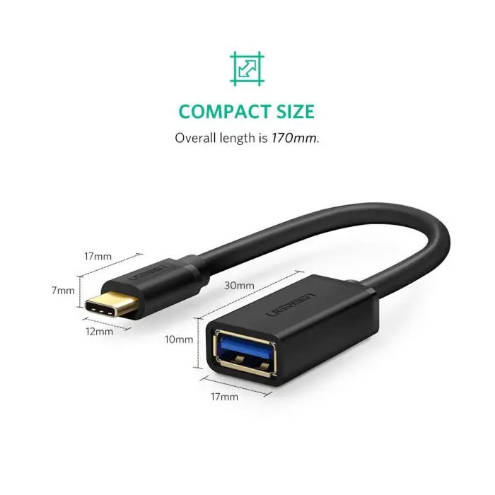 Ugreen USB-C (M) to USB 3.0 (F) OTG cable black - polybag