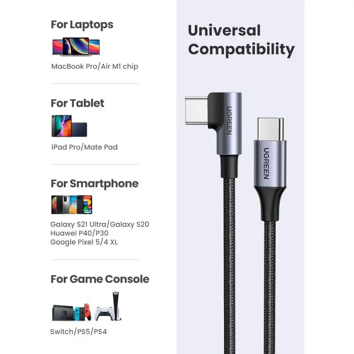 Ugreen USB-C to angled USB-C cable 60W 2M