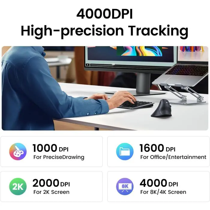 Ugreen wireless ergonomic vertical mouse with Bluetooth and Wi-Fi connection