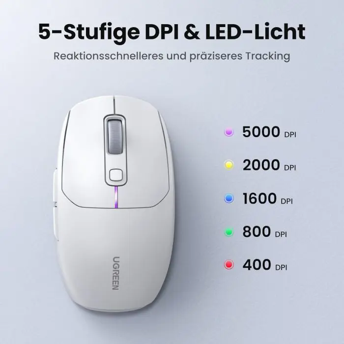 Ugreen wireless mouse 5000 DPI 2.4G+BT - white