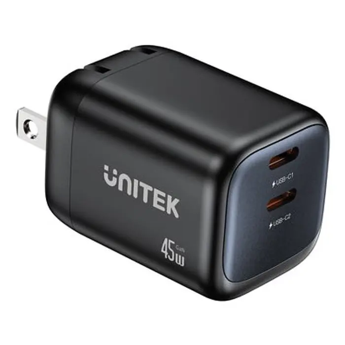 UNITEK WALL CHARGER 2X GAN 45W, 2XUSB-C PD 3.0, QC