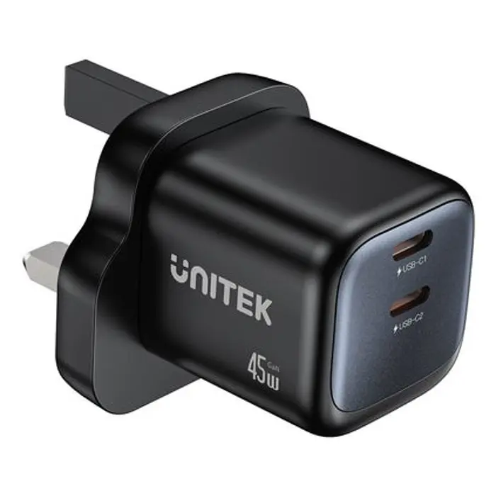 UNITEK WALL CHARGER 2X GAN 45W, 2XUSB-C PD 3.0, QC