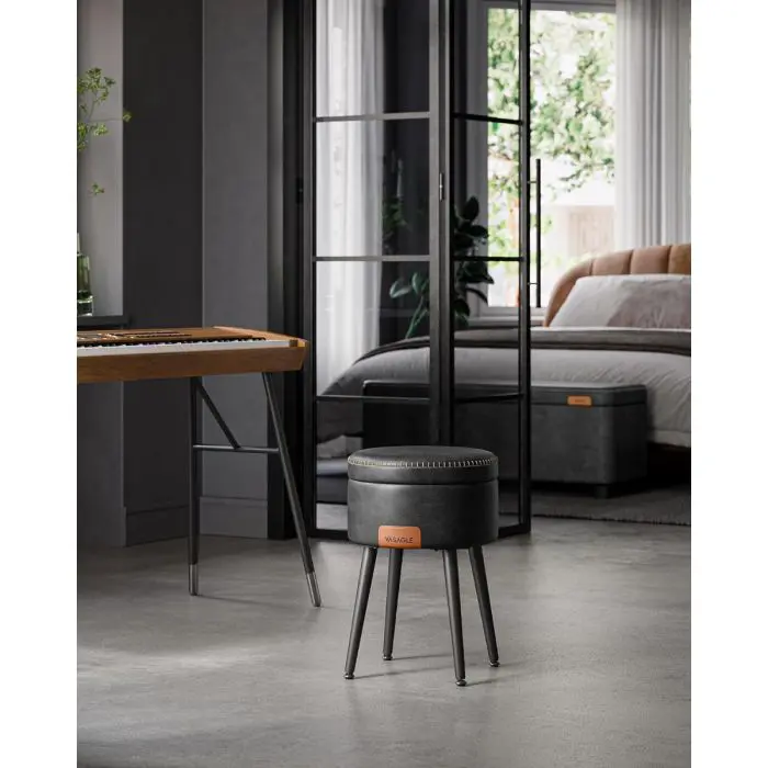 VASAGLE EKHO okrogli shranjevalni tabure z oblazinjenim sediščem