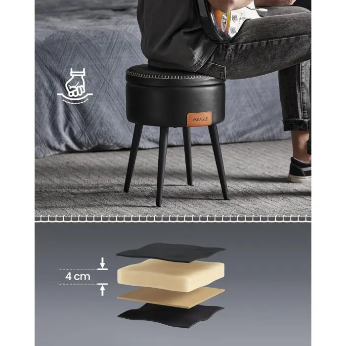 VASAGLE EKHO okrogli shranjevalni tabure z oblazinjenim sediščem