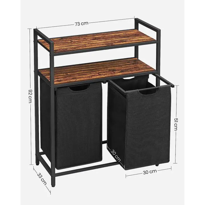 VASAGLE laundry basket with 2 compartments, black