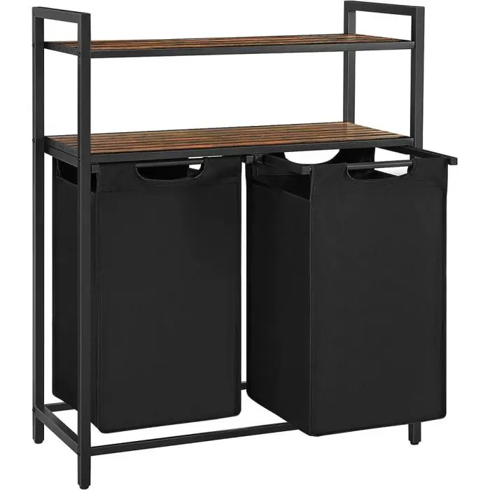 VASAGLE laundry basket with 2 compartments, black