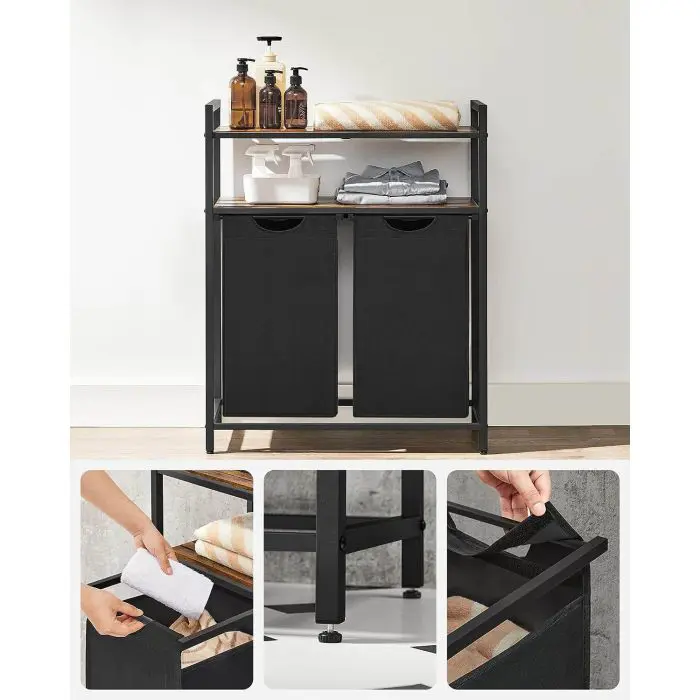 VASAGLE laundry basket with 2 compartments, black