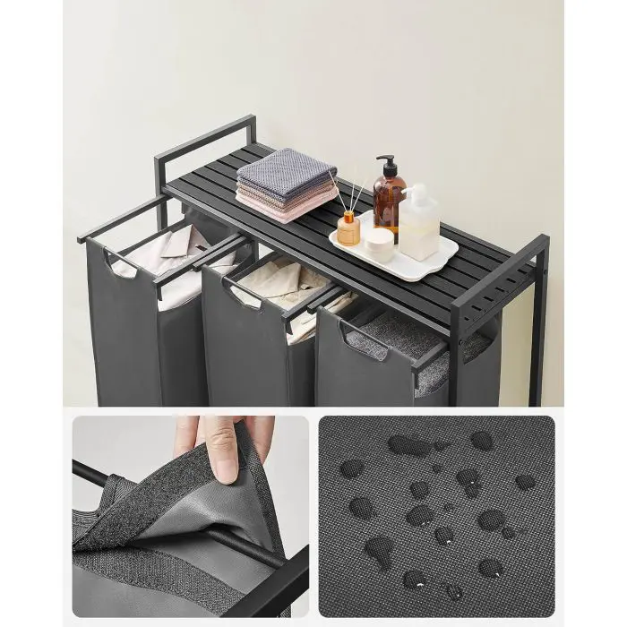 VASAGLE laundry basket with 3 compartments, black.