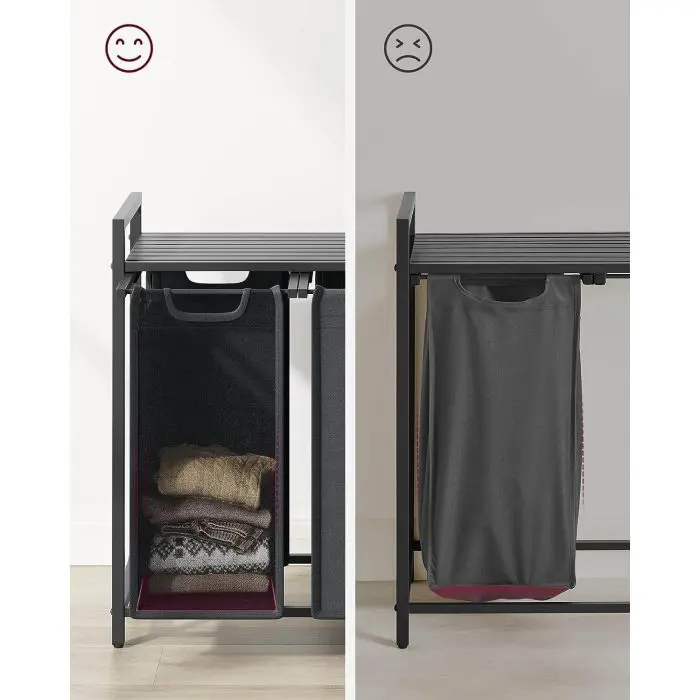 VASAGLE laundry basket with 3 compartments, black.