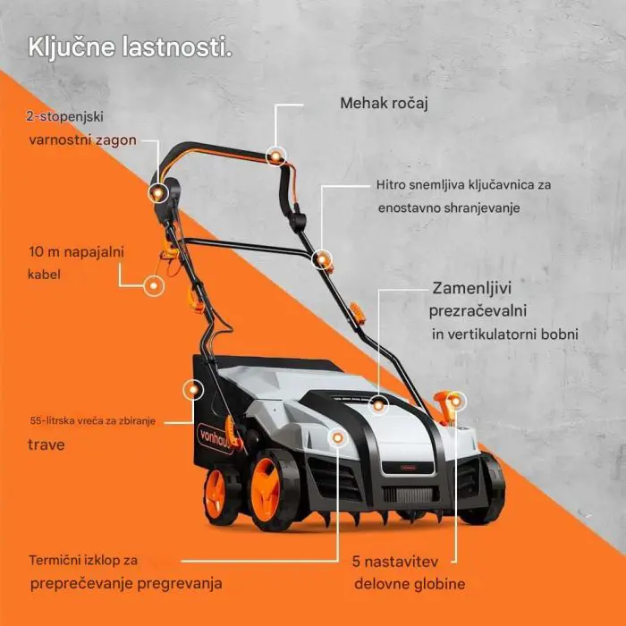 VonHaus 2-in-1 Lawn Aerator and Scarifier, 1800W