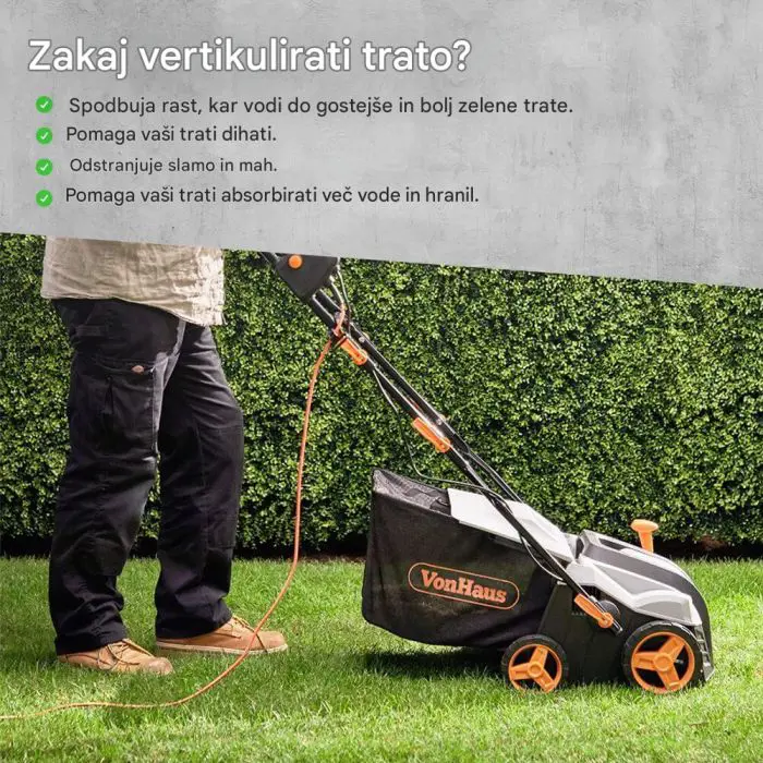 VonHaus 2-in-1 Lawn Aerator and Scarifier, 1800W