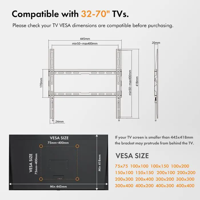 VonHaus 32-55 '' fixed TV wall mount up to 35kg