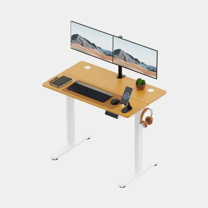 VonHaus barva svetel les električno nastavljiva dvižna pisalna miza 100 × 60 cm z USB-C polnilnim priključkom