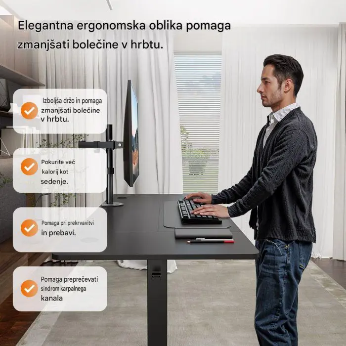 VonHaus barva svetel les električno nastavljiva dvižna pisalna miza 100 × 60 cm z USB-C polnilnim priključkom