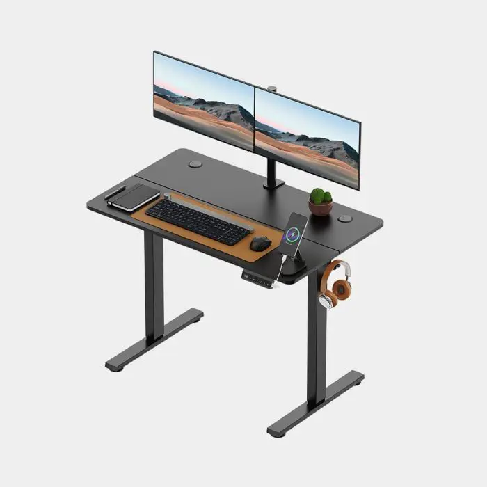 VonHaus Črna električno nastavljiva dvižna pisalna miza 100 × 60 cm z USB-C polnilnim priključkom