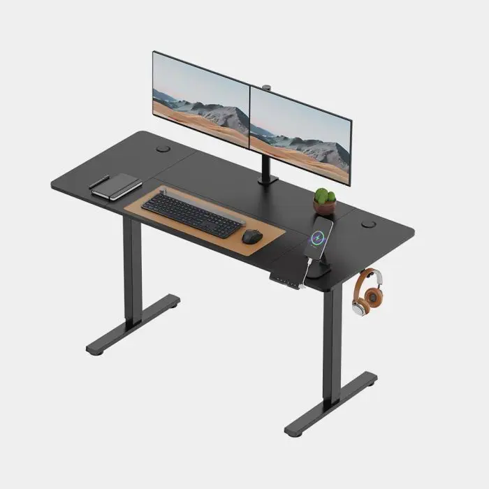 VonHaus Črna električno nastavljiva dvižna pisalna miza 140 × 60 cm z USB-C polnilnim priključkom