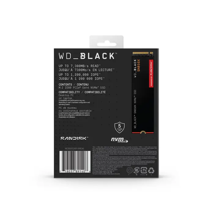 Western Digital Black SN850X M.2 2 TB PCI Express 4.0 NVMe