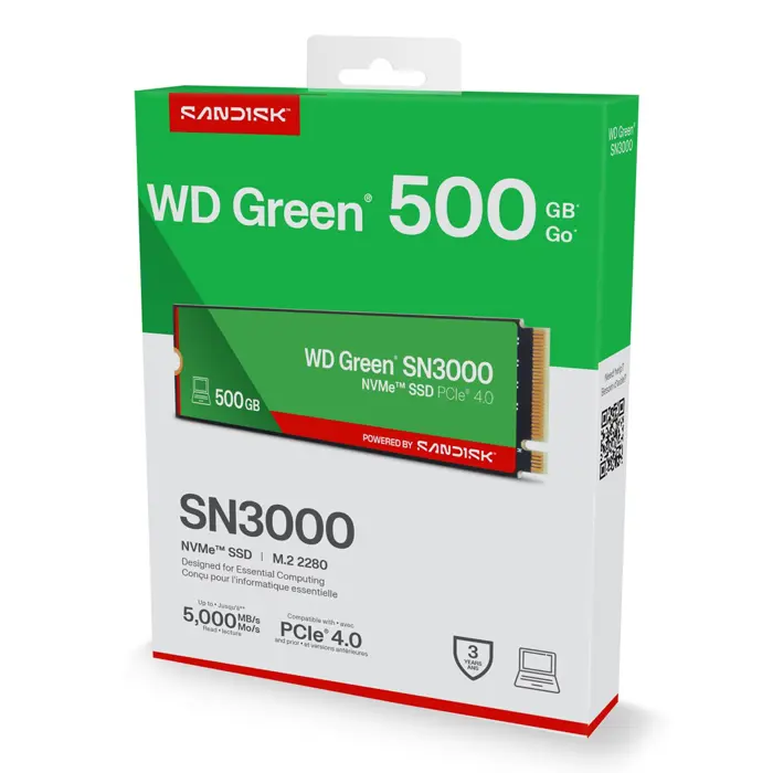 Western Digital Green WD ™ SN3000 NVMe™ SSD POWERED BY SANDISK 500 GB