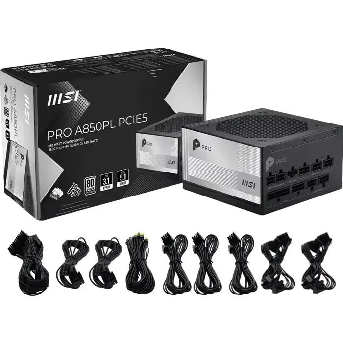 Zasilacz MSI PRO A850PL PCIE5 850W 120mm 80plus Platinum aPFC