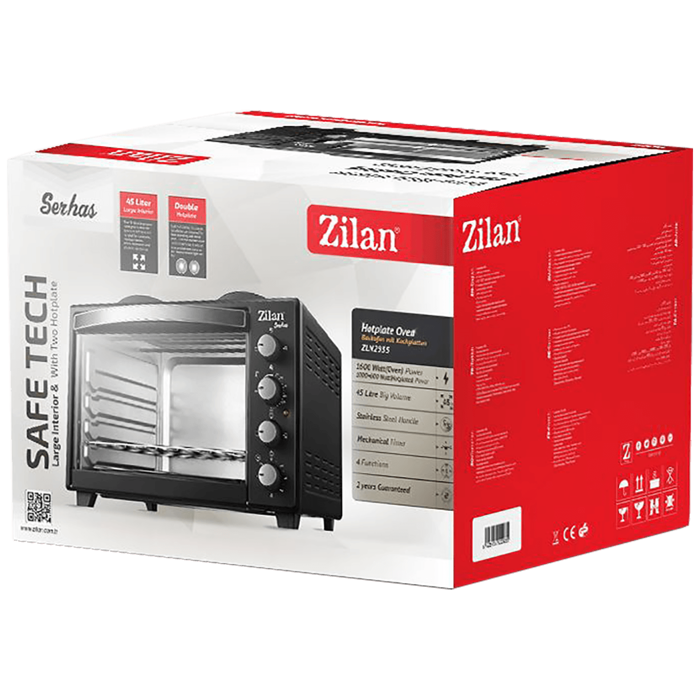 Zilan Mini pećnica, 2 grijače ploče, 45 l, 3200 W, crna - ZLN2935
