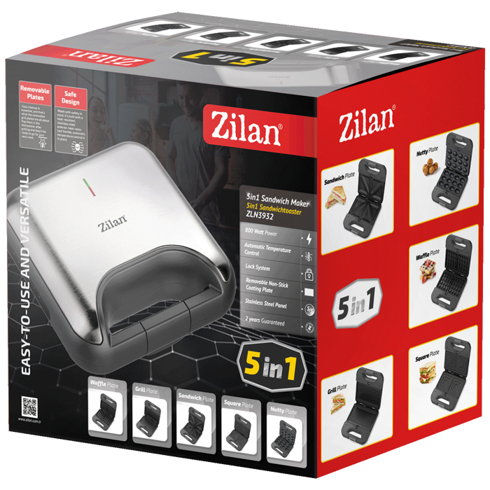 Zilan Sendvič Toster 5u1, Inox, LED indikator, 800 W - ZLN3932